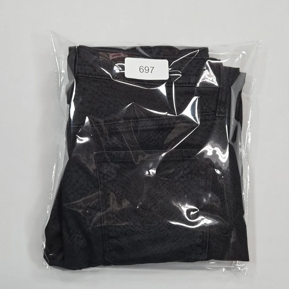 Banana Republic Premium Denim Womens 27L Mid-Rise Skinny Jeans Black Snake Print